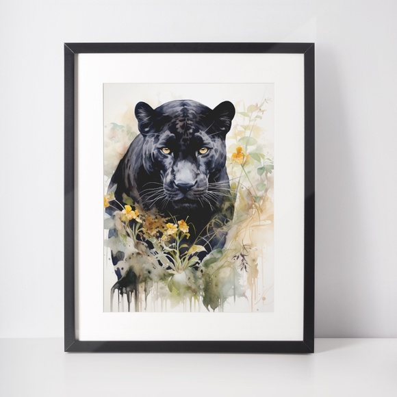 Watercolor Black Jaguar Wall Art Print Unframed - Majestic Jungle Elegance - Picture 2 of 6